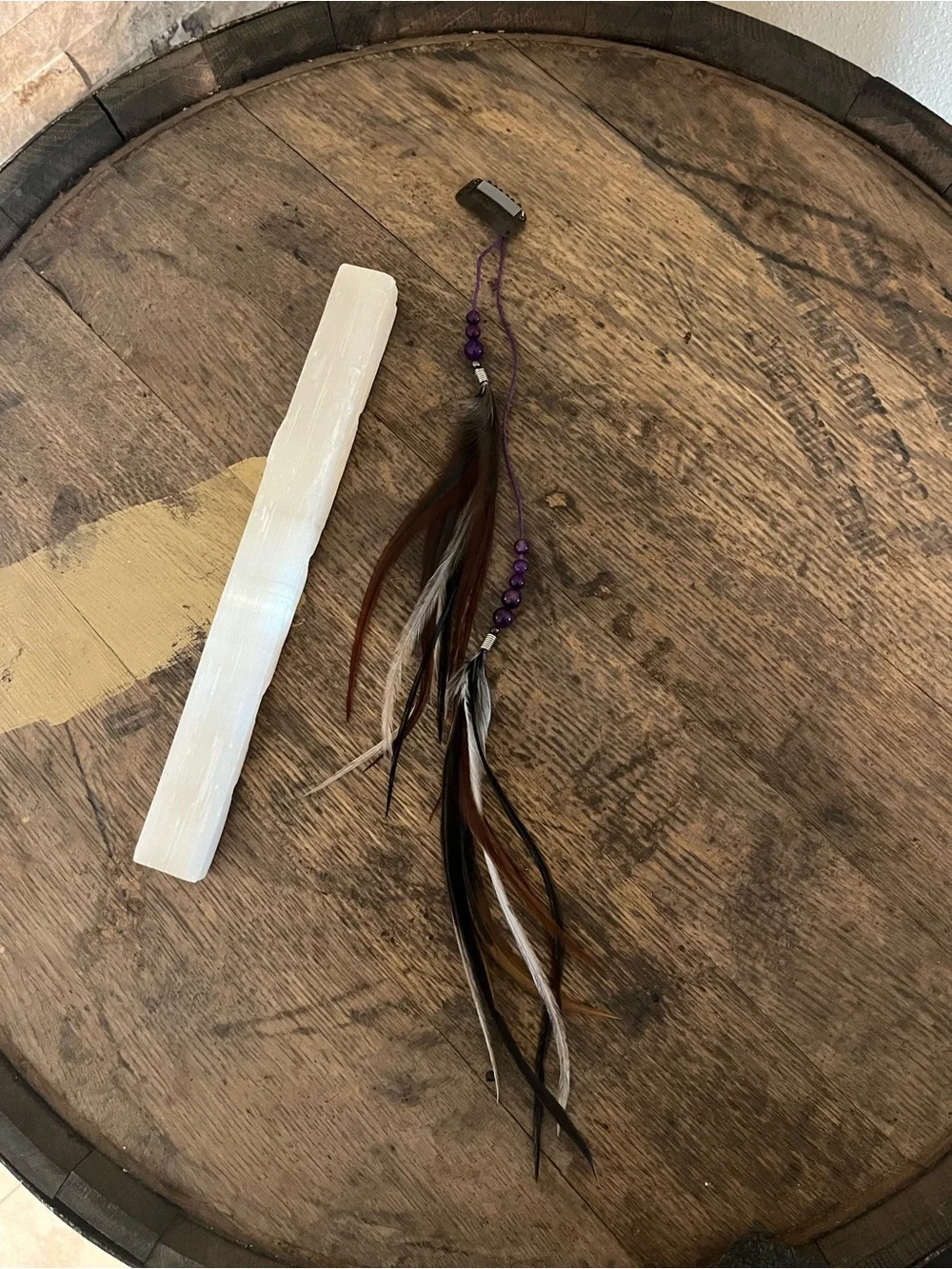 Feather Hair Extension with Purple Beads